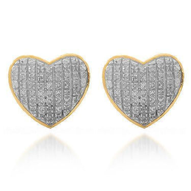 Yellow 10K Solid Yellow Gold Womens Diamond Heart Stud Earrings 0.30 Ctw